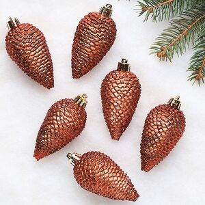 Елочная игрушка Шишка Альто - Коньячная 8 см, 6 шт, пластик