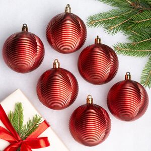 Елочные шары Фаттура Косте 7 см красные, 6 шт, пластик