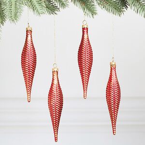 Елочная игрушка Сосулька Фаттура Косте 15 см красная, 4 шт, пластик