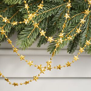 Бусы на елку Звезды 270 см золотые, пластиковые