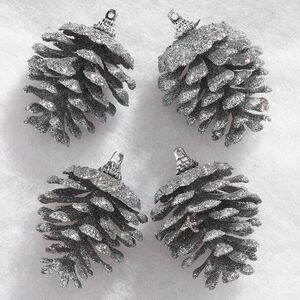 Елочные игрушки Шишки Фурбо 6 см серебряные, 4 шт, пластик