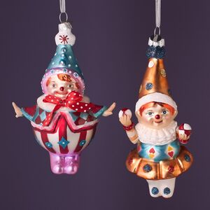Елочные игрушки Клоуны Марсо - Цирк Ронкалли 17 см, 2 шт, стекло