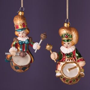Елочные игрушки Дуэт Барабанщиков - Цирк Ронкалли 10 см, 2 шт, подвеска, стекло