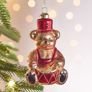 Елочная игрушка Мишка Балу с Барабаном 16 см в подарочной коробке, стекло