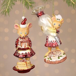 Елочные игрушки Мышки-кондитеры 15 см, стекло, 2 шт