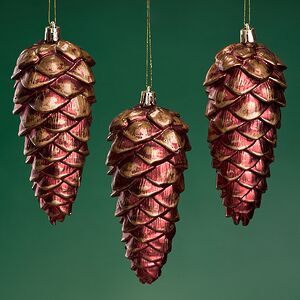 Елочные игрушки Шишка Фаттура 14 см бордовые, 3 шт, пластик