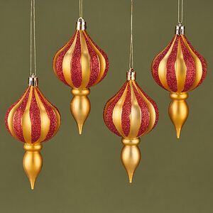 Елочная игрушка Сосулька Эклатант 12 см золотая с красным, 4 шт, пластик