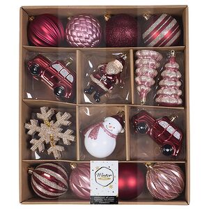 Елочные игрушки Новогодняя Сказка 8-12 см, 25 шт, бордовый с золотым, пластик