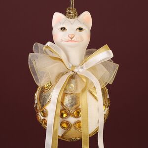 Елочная игрушка Кошка - Хранитель Семпьоне 15 см белая