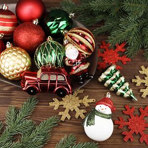 Елочные игрушки Новогодняя Сказка 8-12 см, 25 шт, золотой с красным, пластик