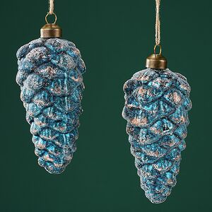 Елочные игрушки Шишки Барлото 14 см синий, 2 шт, стекло