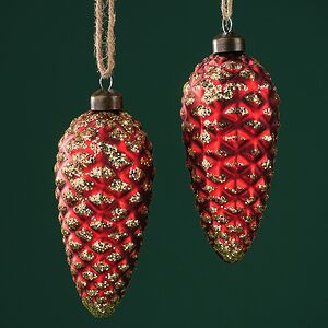 Елочные игрушки Шишки Барлото 14 см красный, 2 шт, стекло