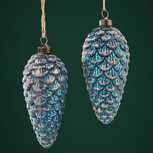 Елочные игрушки Шишки Барлото 14 см голубой, 2 шт, стекло