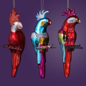 Елочные игрушки Попугаи - Гости из Рио 18 см, 3 шт, стекло