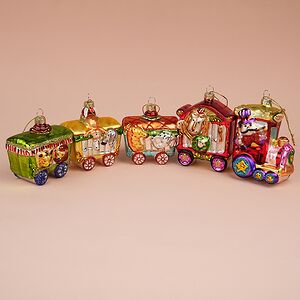Елочные игрушки Сказочные Паровозики 9 см, 5 шт, подвеска, стекло