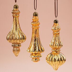 Елочные игрушки Барокко 18 см золотые, 3 шт, стекло