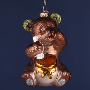 Елочная игрушка Мишка с Бочонком Меда 10 см, стекло, подарочная коробка