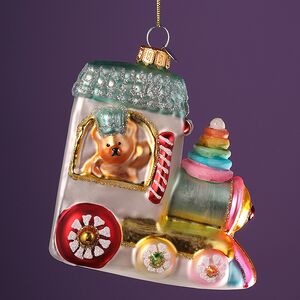 Елочная игрушка Паровозик с Медвежонком 11 см стекло, подарочная коробка