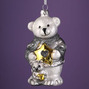 Елочная игрушка Медвежонок Рокки со звездочкой 13 см в подарочной коробке, стекло