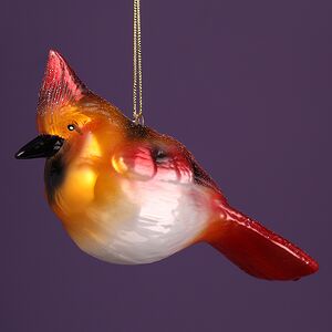 Елочная игрушка Птичка - Кардинал 14 см, стекло, подарочная коробка