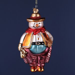 Елочная игрушка Мистер Снеговик Спешит на Бал 14 см, стекло, подарочная коробка
