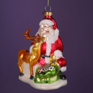 Елочная игрушка Санта с Оленем 13 см, стекло, подарочная коробка