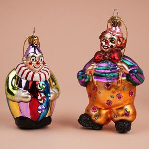Елочные игрушки Клоуны - Цирковое Шоу 11 см, 2 шт, подарочная коробка, стекло