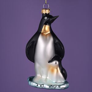 Елочная игрушка Пингвин с Малышом 14 см, стекло, подарочная коробка