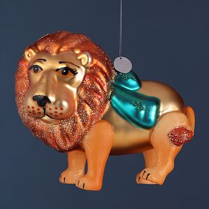 Елочная игрушка Лев с Голубым Бантом 10 см, стекло, подарочная коробка