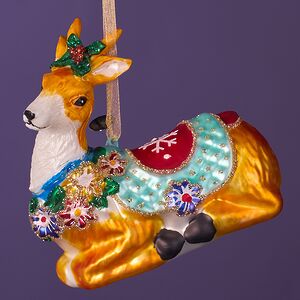 Елочная игрушка Олененок Нарядный 9 см, стекло, подарочная коробка