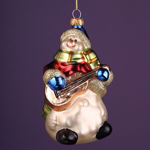 Елочная игрушка Снеговик Музыкант 14 см в подарочной коробке, стекло