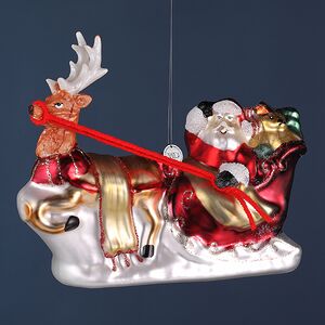 Елочная игрушка Дед Мороз мчит на санях 15 см, подарочная коробка, стекло