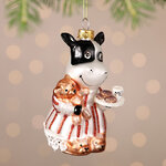 Елочная игрушка Коровка Паула со снэками 11 см, подвеска, стекло