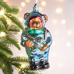 Елочная игрушка Мишка Космонавт 14 см в подарочной коробке, стекло